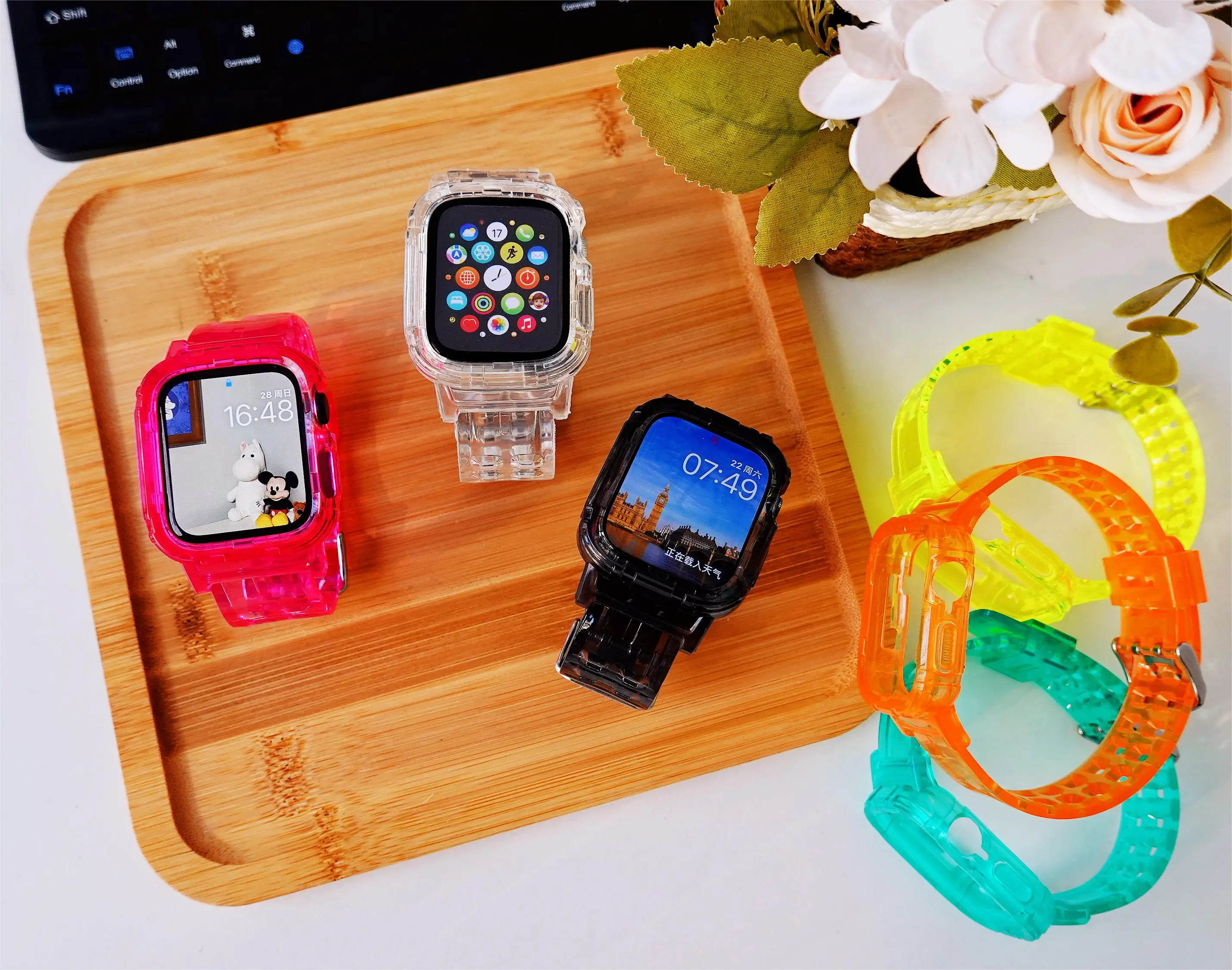 เหมาะสำหรับสายคาด Apple Watch นาฬิกาข้อมือทรงสปอร์ตใสอัลตร้า49มม. SE สายรัดข้อมือที่เรียบง่าย iWatch 8 7 6 45/44/42/41mm