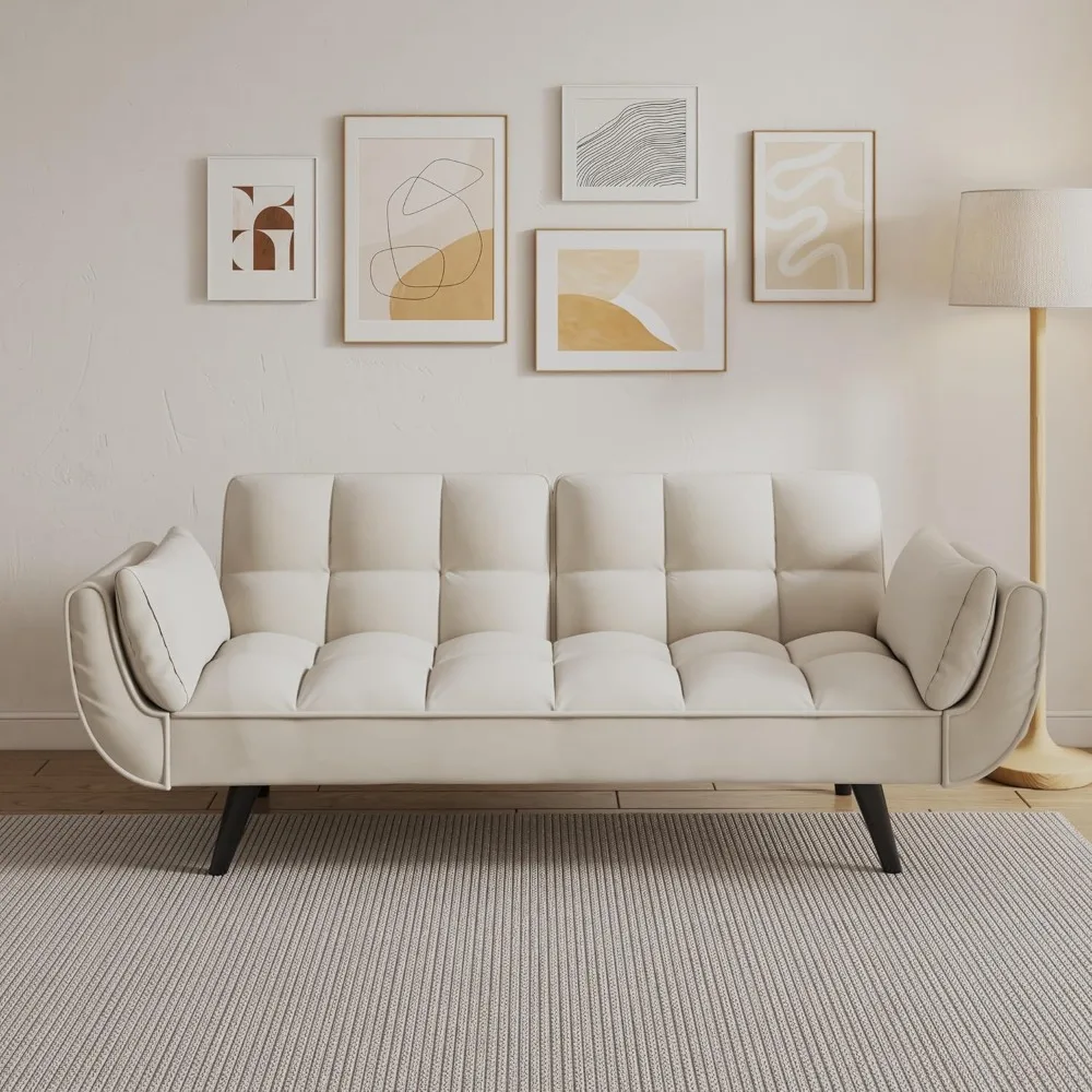 57 Inch Convertible Sofa Bed For Small Spaces, 3-position Adjustable Back, Foldable Sleeper Sofa With Removable Pillows, Comfort