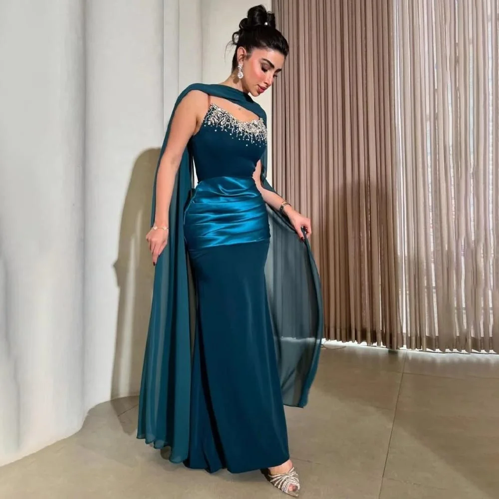 

Customized Exquisite Beading Women Prom Dress Sexy Spaghetti Strap Charming Mermaid Party Dress Women Ruffles Evening Gown
