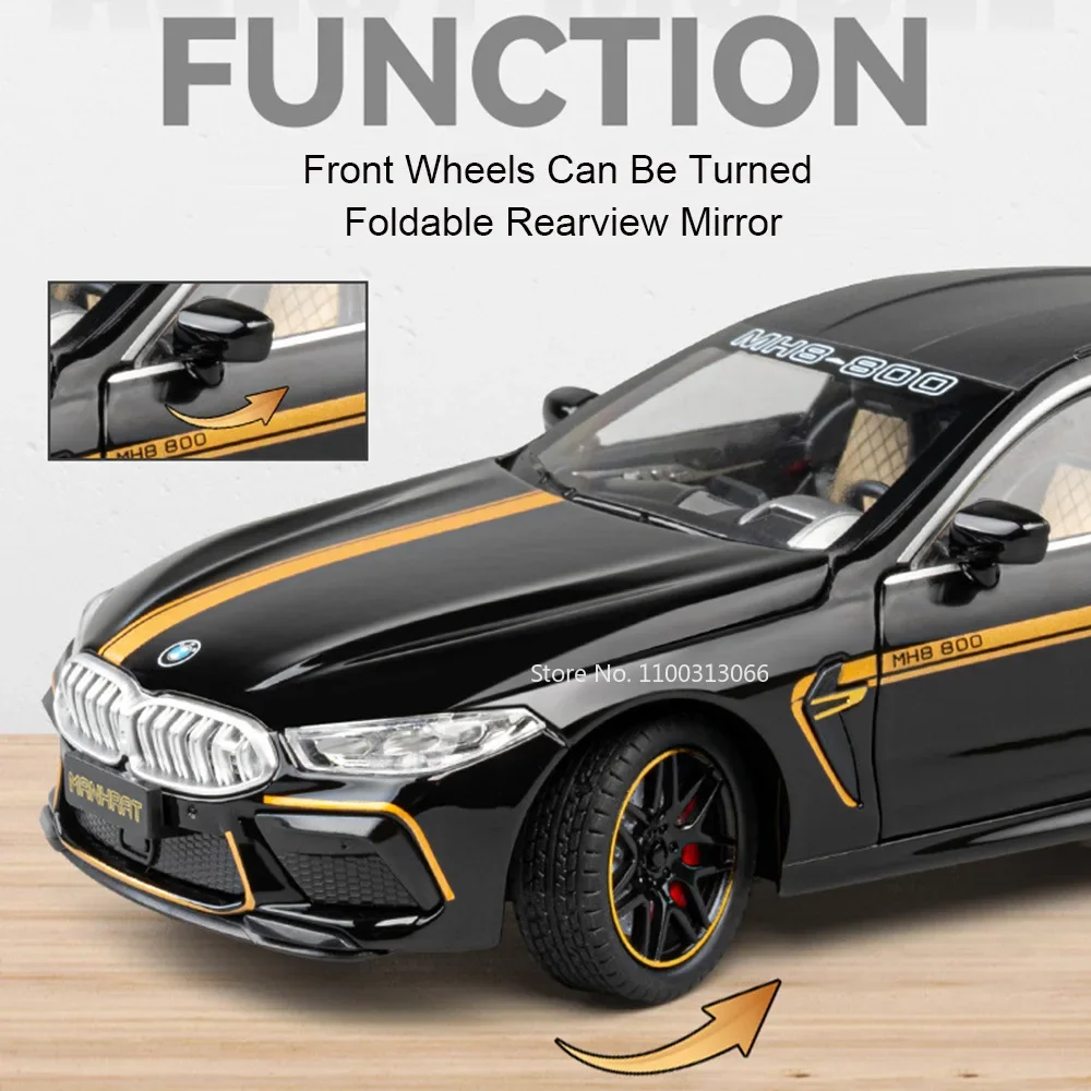 1:24 BMW M8 miniatura coche deportivo modelo juguetes aleación Diecast sonido luz puertas abierto tirar hacia atrás vehículos de absorción de impacto regalo para niños