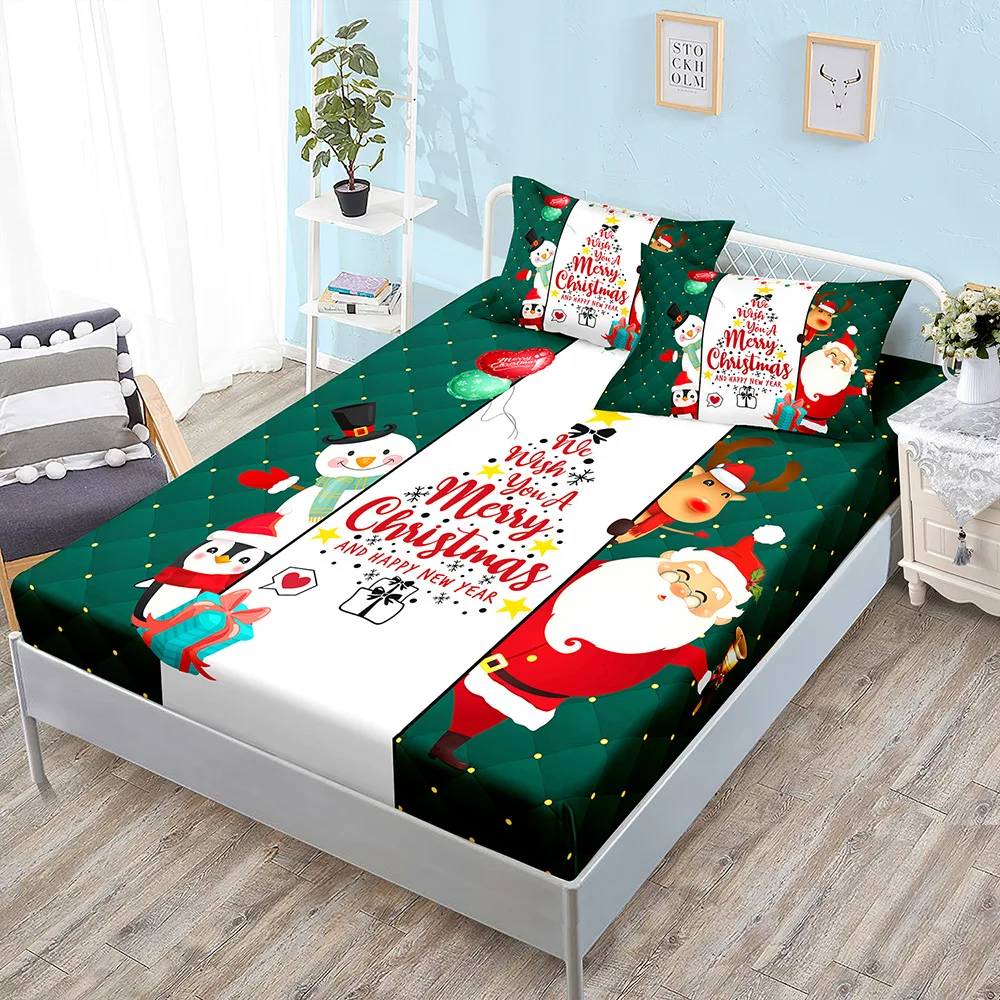 Ensemble de drap-housse de dessin animé de Noël pour enfants, housse de matelas Père Noël, linge de lit élastique pour garçons, Twin, Full, Queen, King Size