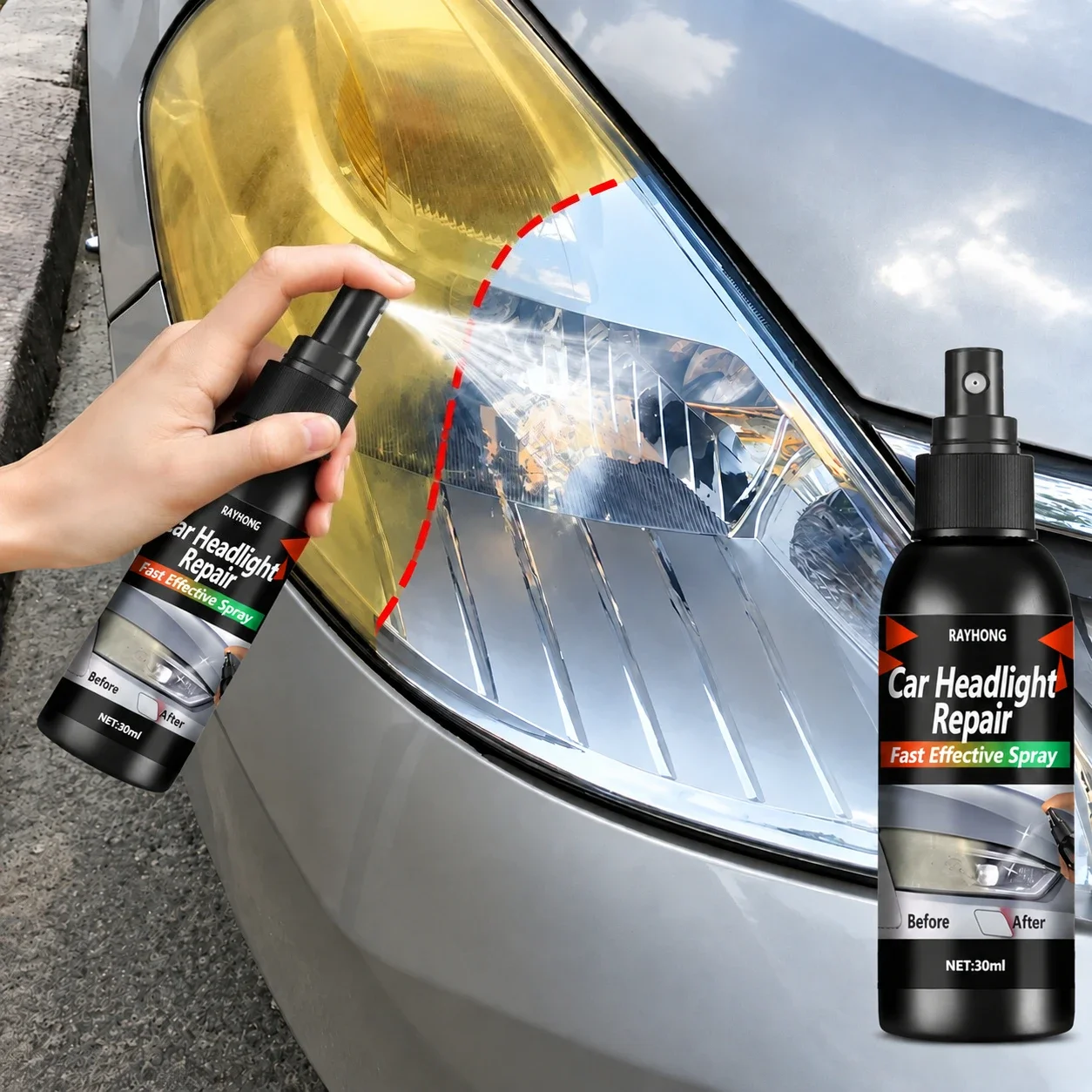 Car Headlight Restoration Liquid Anti-Yellowing Oxidation Repair Kit Long-Lasting UV Protection Polishing Agent
