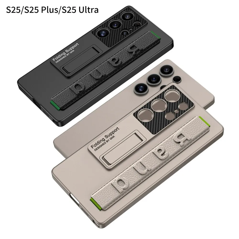 Frosted Hard PC Back Cover Case for Samsung Galaxy S25 Ultra Plus Hand Strap Phone Stand Bracket