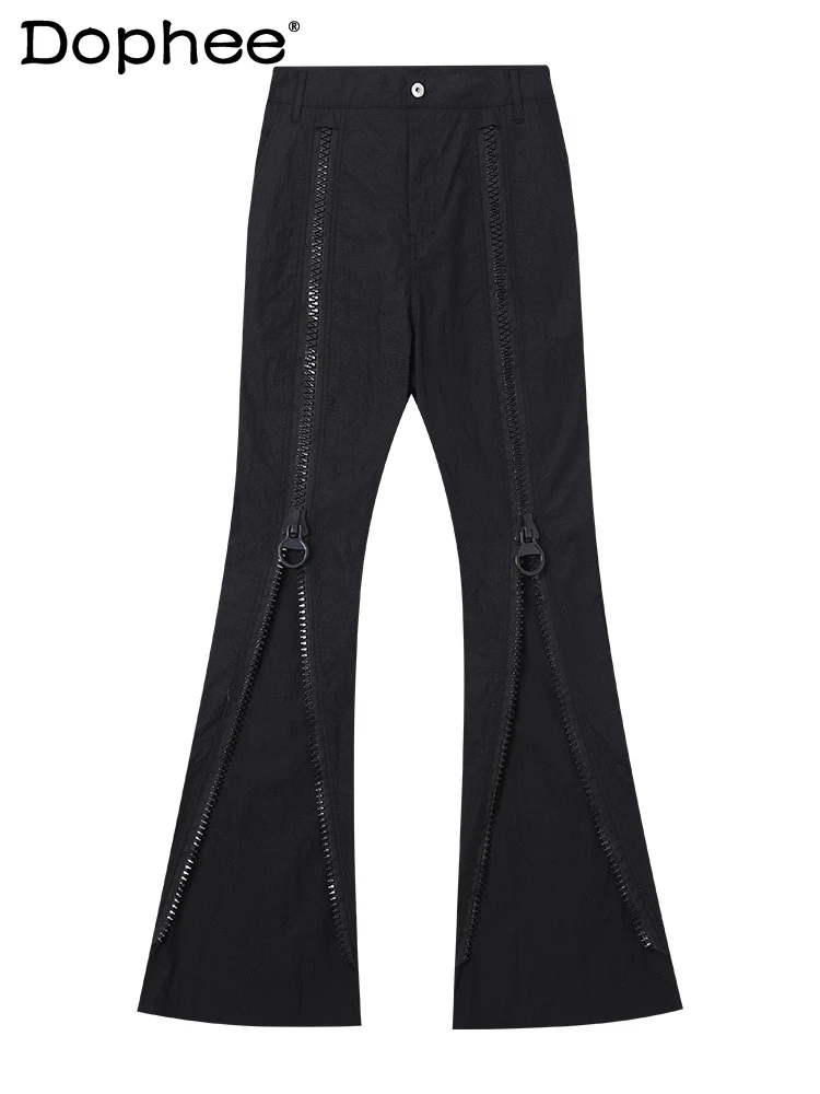 

Men's 2025 Spring Autumn New Trendy Pants Handsome Original Design Large Zipper Flared Pants Male Stylish Personality Trousers