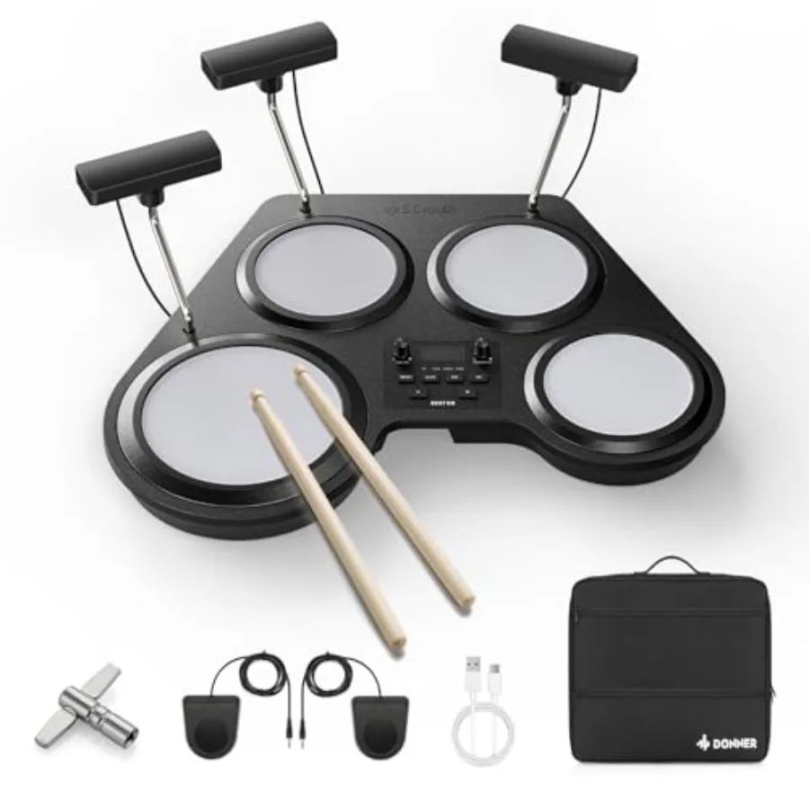Batería Electrónica Beat Go, Kit de Batería Eléctrica Portátil con Lecciones de Entrenamiento para Principiantes, Batería de Mesa Compacta con Baquetas