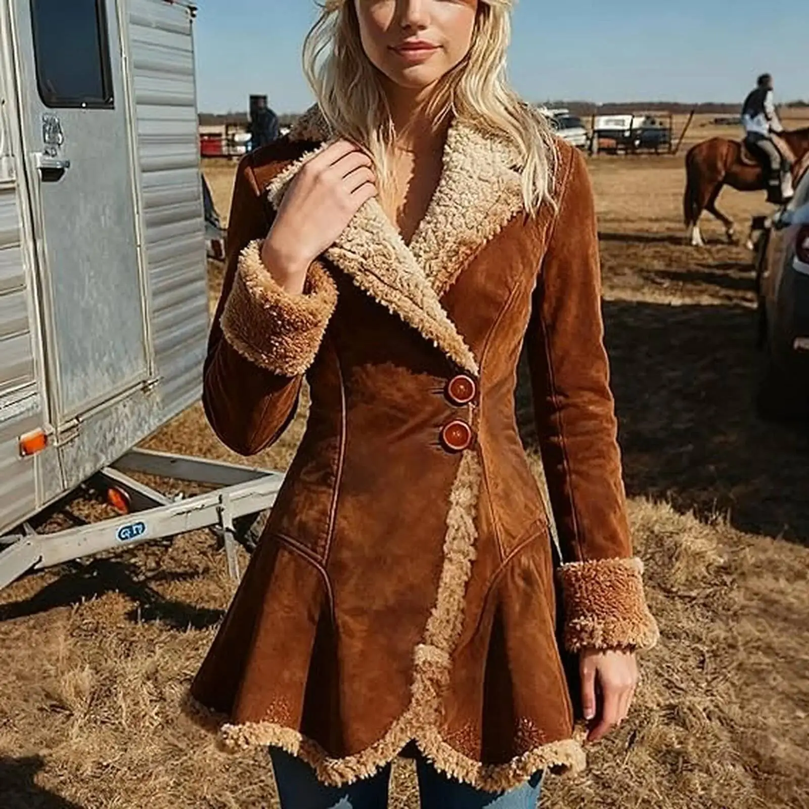 

Denim Western Retro Windbreaker Fashionable And Plush Jacket Winter Outdoor Warm Women's Coat