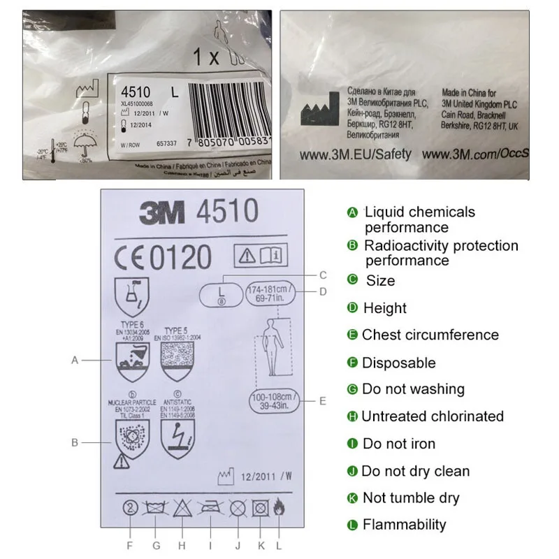 3M 4510 защитный комбинезон с капюшоном, сертификат одежды, антистатический тип, 5/6 жидкость, защита от брызг, эффективная защита, безопасная одежда