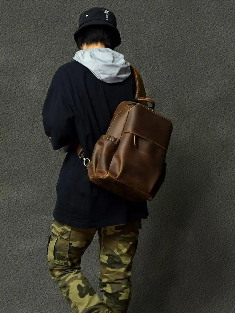 

outdoor travel designer crazy horse cowhide large-capacity men chest bag fashion vintage handmade genuine leather crossbody bag