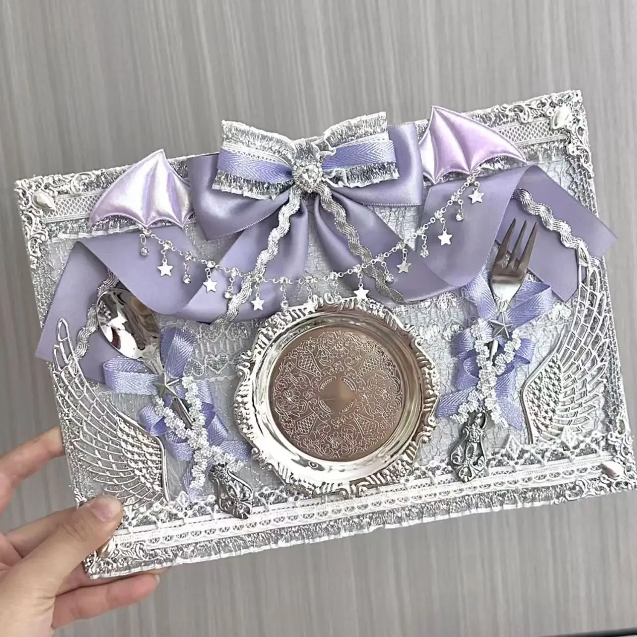 Finished Pain Board Secondary Element Dinner Plate Bow Badge Decorative Animated Cosplay Insert Board Filled Lace Ribbon Frame
