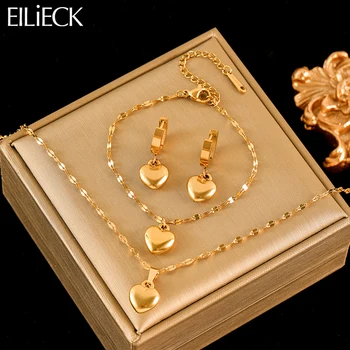 EILIECK 316L Stainless Steel Heart Love Necklace Bracelets Earrings Set For Women New…