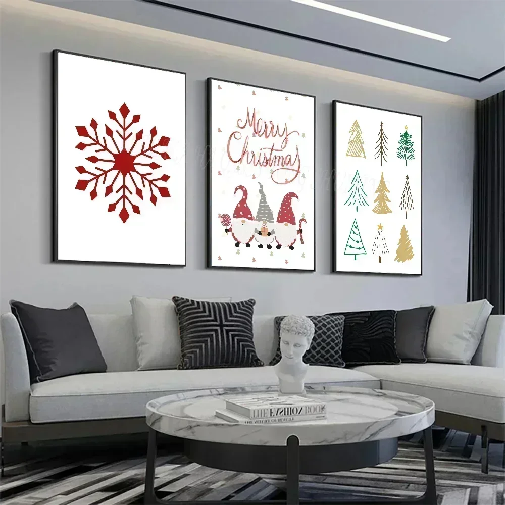 Vintage Merry Christmas Tree Deer Snow Art Poster Canvas Painting Wall P Poster
