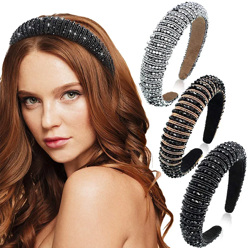 

Hairbands for Girls Baroque Crystal Hair Band Thick Sponge Hair Beaded Fabric Hair Accessories Accesorios Para El Cabello