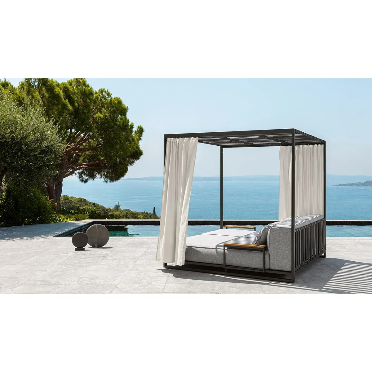 

Hotel Garden Swimming Pool Daybed Outdoor Furniture Sun Bed Lounger Cabana Tent Aluminium Frame Canopy Bed