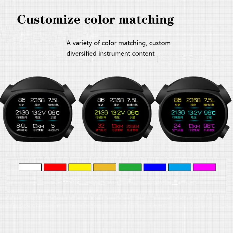 K10 Car Head-up Display HUD Vehicle OBD Instrument Turbine Table Tachometer Oil&Water Temperature Speed Display Car Accessories