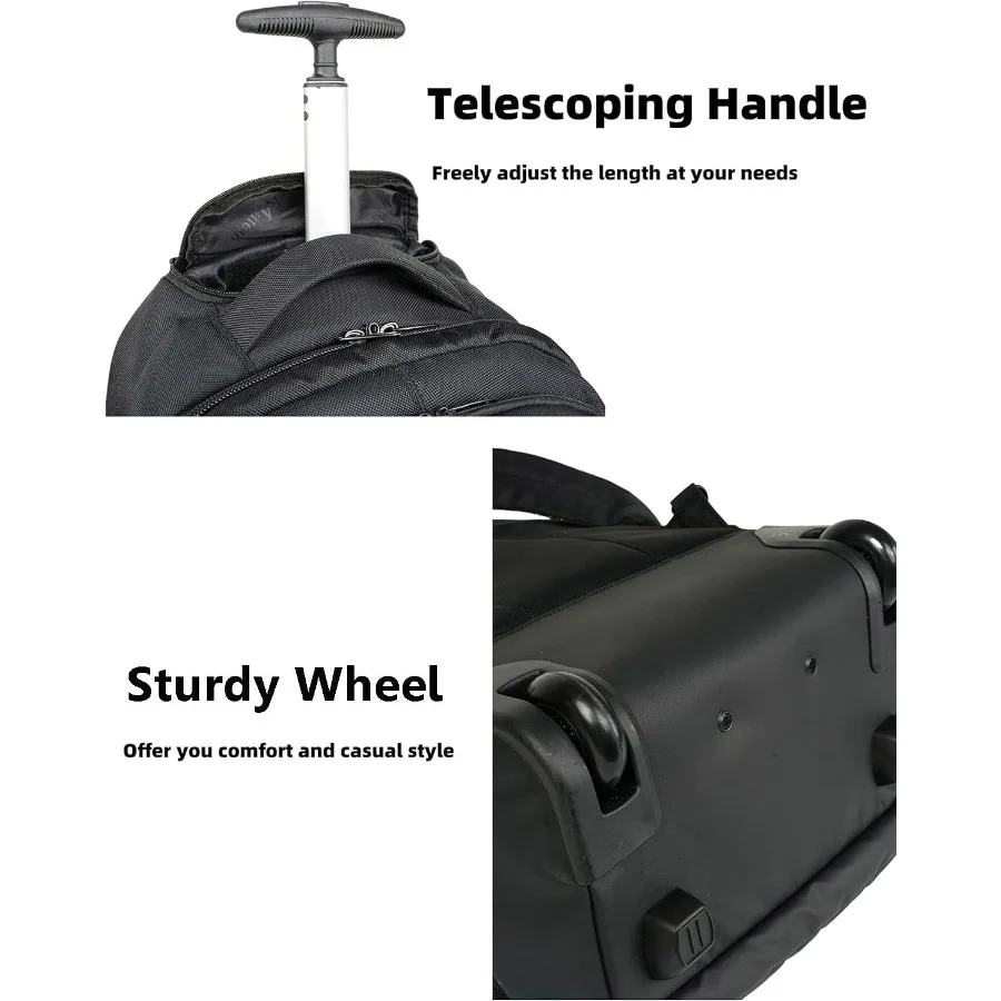 حقيبة ظهر بعجلات من MATEIN مقاس 18 بوصة حقيبة ظهر للكمبيوتر المحمول مع عجلات للكلية حقيبة ظهر للسفر حقيبة أمتعة بعجلات #3