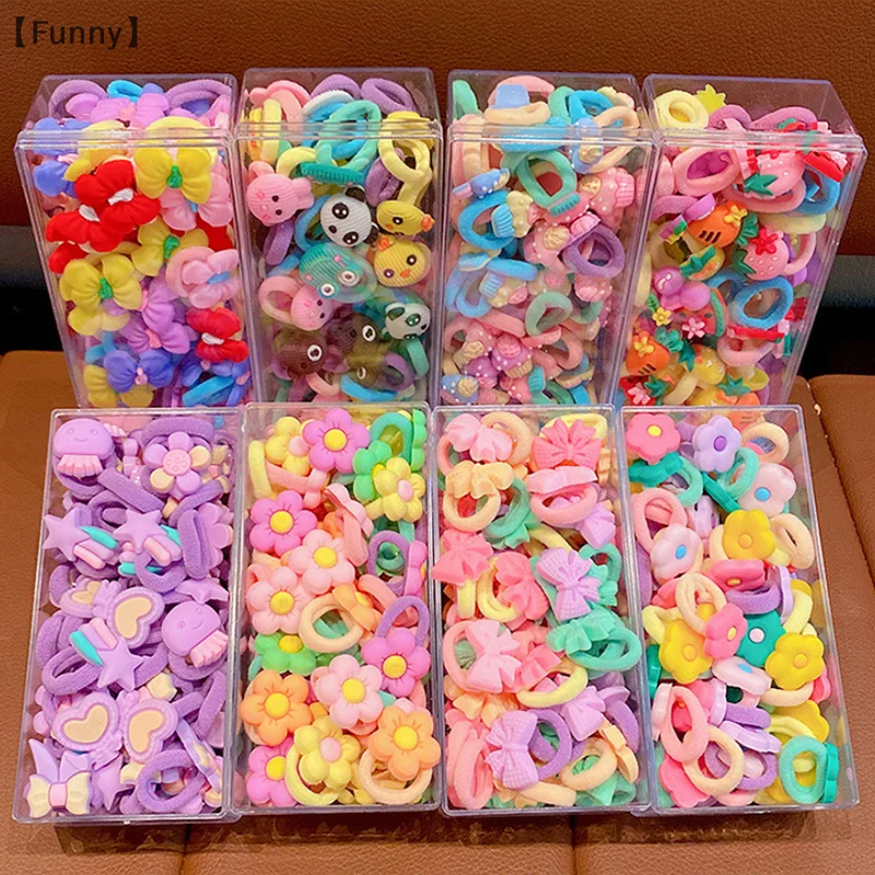 20PCS Children Ponytail Hold Hair Tie Rubber Band Scrunchie Kids Hair Accessories For Women Girls Cartoon Elastic Hair Bands