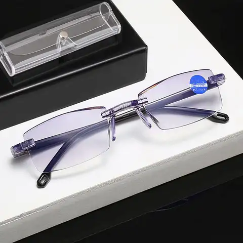 New Diamond-cut Bifocal Progressive Reading Glasses Men Blue Light Blocking Multifocal Eyewear Ultralight Rimless Eyeglasses