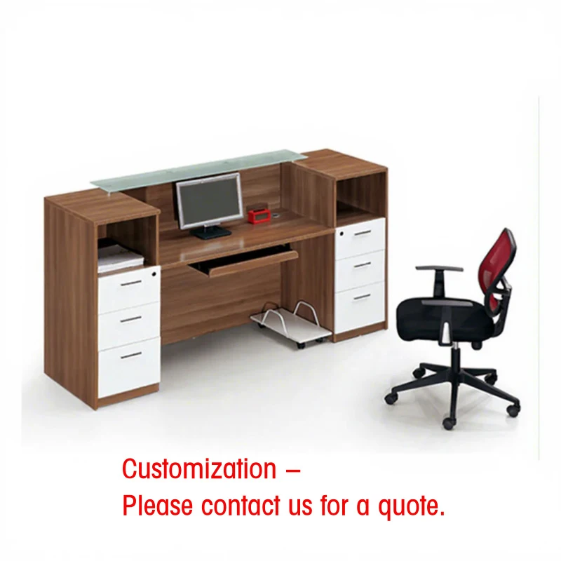 custom.Durable Modern Wooden School Library Office Hotel Front Reception Counter Table with Glass Top