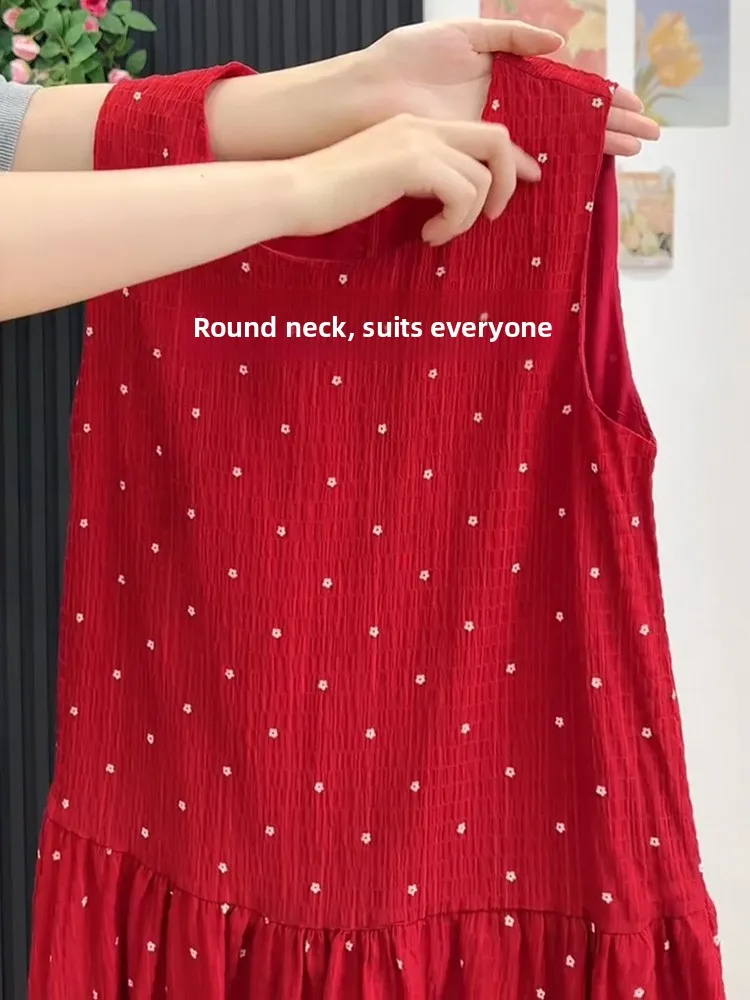 กระโปรงพิมพ์ลายวินเทจลายดอกไม้และชุดสีขาวของผู้หญิงฤดูร้อนใหม่ Sle สีแดง Dr ที่ไม่ซ้ํากันขนาดเล็ก ence Flower Bud Hemline