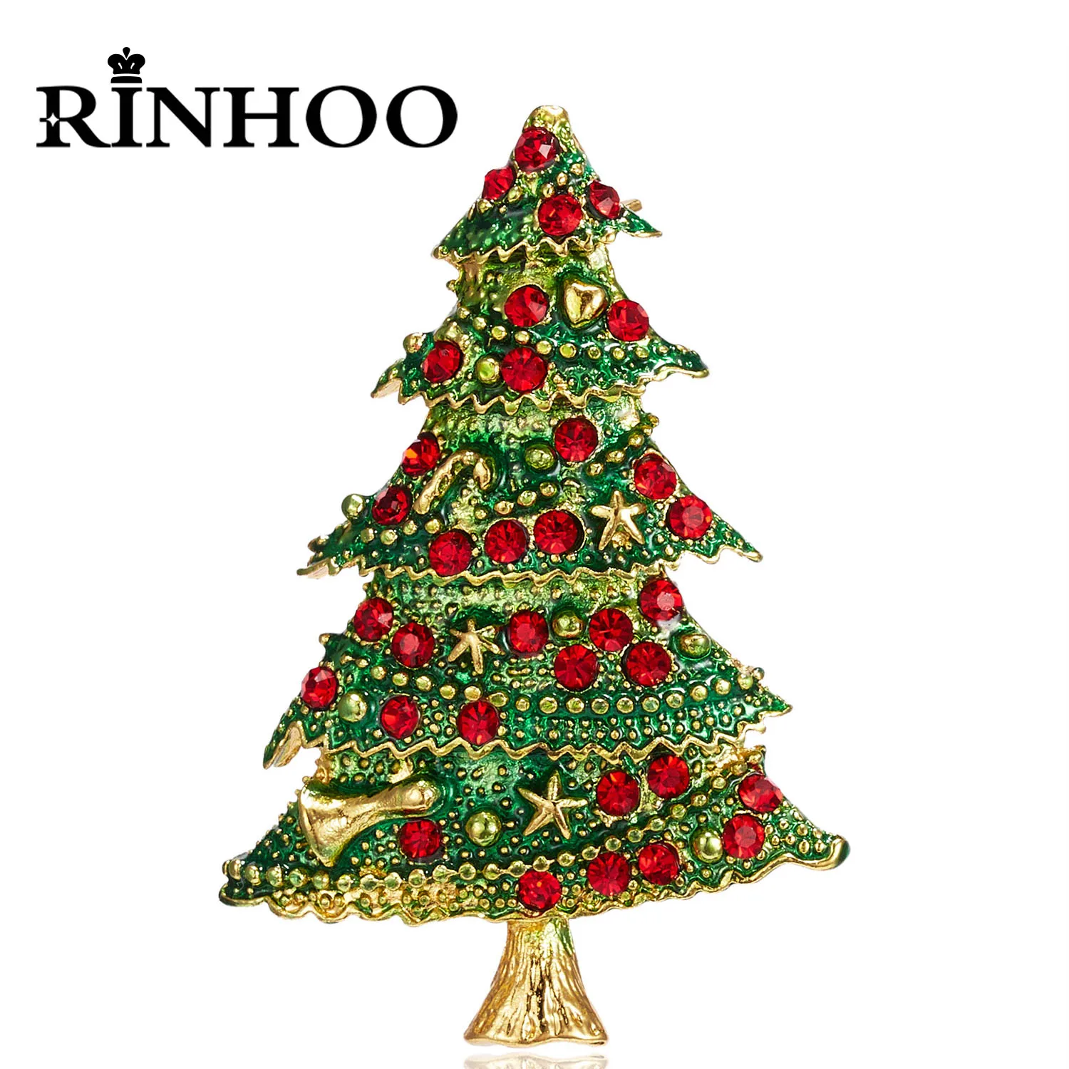 Rinhoo Christmas Tree Brooch for Women Rhinestone Crystal Xmas Tree Lapel Pins Winter Festival Badge New Year Party Gift Jewelry