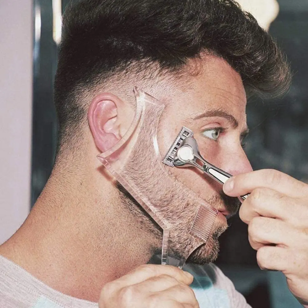 2Pcs Men Beard Shaping Template Styling Comb Set Perfect Line Up Stencil Neckline Shaving Guide Moustache Edge Tool