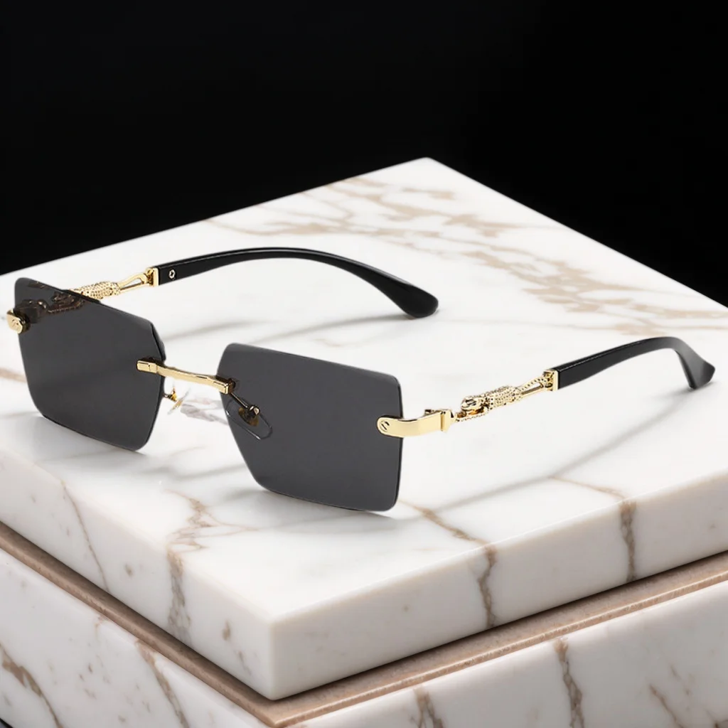 Fashion Rimless Sunglasses UV400 Rectangle Women Men Shades Hiking Square Sun Glasses Female Male Beach Vacation Travel Eyewear