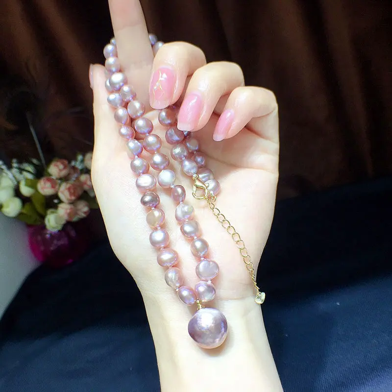 New Fashion Natural Fresh Water Baroque Pearl 8-11mm Pendant Necklaces For Women