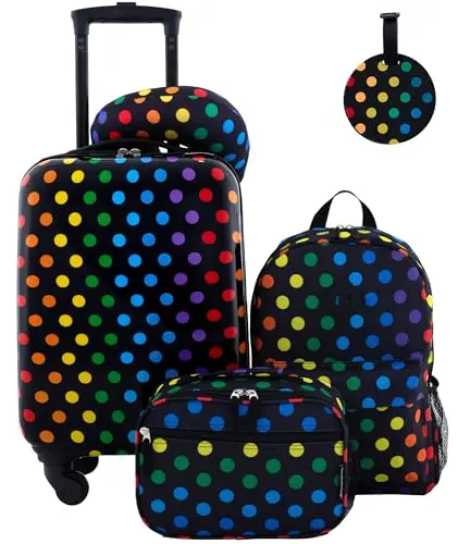 

Travelers Club 5 Piece Kids' Luggage Set, Black Polkadot