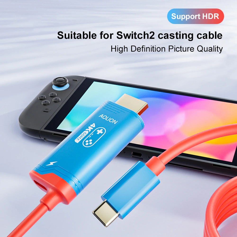 Para Switch 2 Cable de proyección de Host 4K @ 144Hz tipo C a adaptador Compatible con HDMI Cable convertidor de vídeo de acoplamiento de TV para NS Switch 2