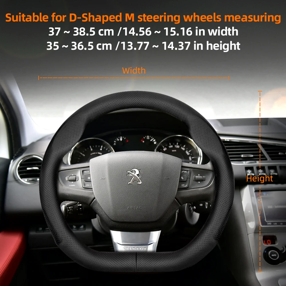 For Peugeot Steering Wheel Cover D-Shaped Ultra-Thin 308 408 508 2008 3008 e3008 RCZ Accesorios Para Auto Cars