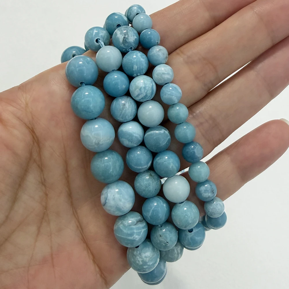 Genuine Semi-precious Natural America Larimar Stone Round Loose Beads 6 8 10 12MM Pick Size Jewelry Making DIY