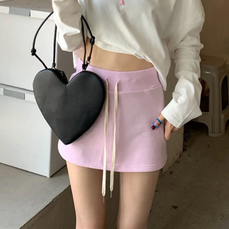 

Mini Skirts Women Pink Sweet Casual Summer Drawstring Fashion Korean Style Slim All-match Streetwear Students Popular Chic Ins