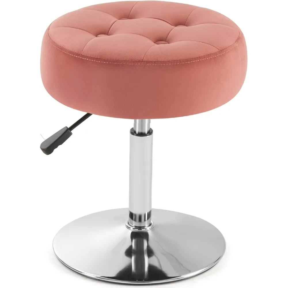 

Vanity Chair for Makeup Room Round Velvet Pink Ottoman Tufted Makeup Chair Vanity Stools for Bathroom Height Adjustable