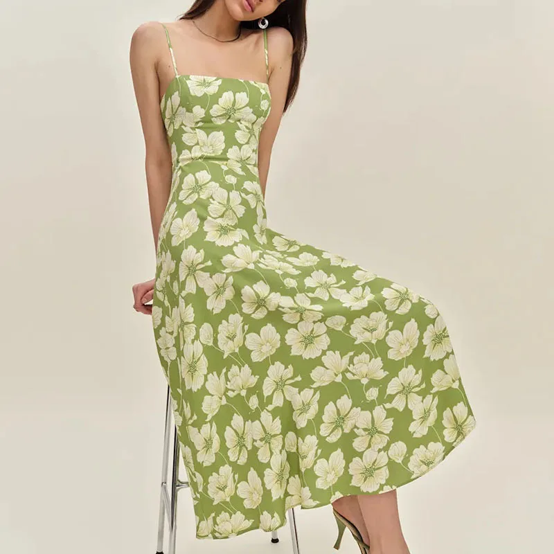 Vestido con tirantes para vacaciones con estampado de patrón de moda, vestido largo elegante sin mangas con hombros descubiertos, vestido de fiesta bohe Sexy con espalda descubierta para mujer 2025