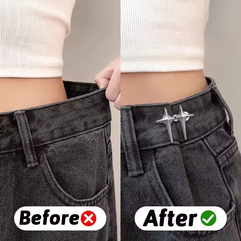 Adjustable Waist Buckle Cross Star Shape Jean Buttons Pins Detachable Metal Buttons Waist Tightener Clothing Accessories