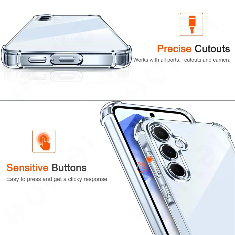 Case For Samsung Galaxy A55 A35 A15 A54 A53 A14 4G 5G 4G 5G Silicone Soft Transparent TPU Protection Cover