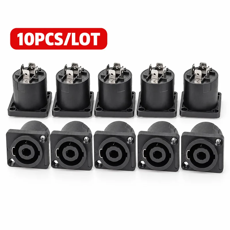 10PCS 4 Pin Female Speaker Jack Socket Square Flange Panel Mount Twist Lock Connector for PA Audio Loudspeaker Amplifier Cabinet
