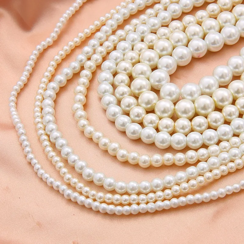 4/6/8/10mm Whtie Ivory Circular Glass Imitation Pearl Loose Bead Material Handmade DIY Beaded Necklace Jewelry Accessories