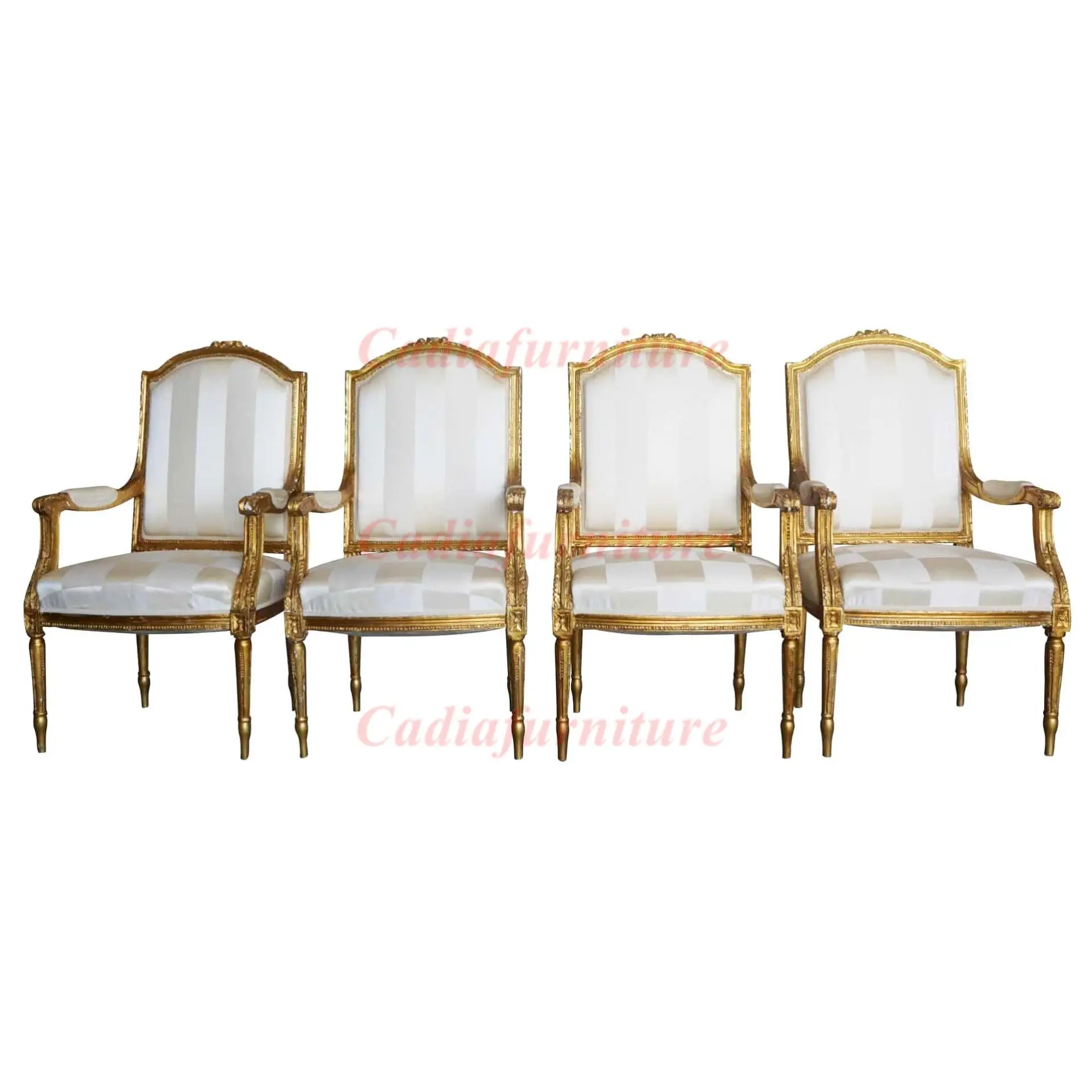 

French Simple Design Wooden Frame Chairs 4 Piece Living Room Dining Room Furniture Fabric Arm Chairs