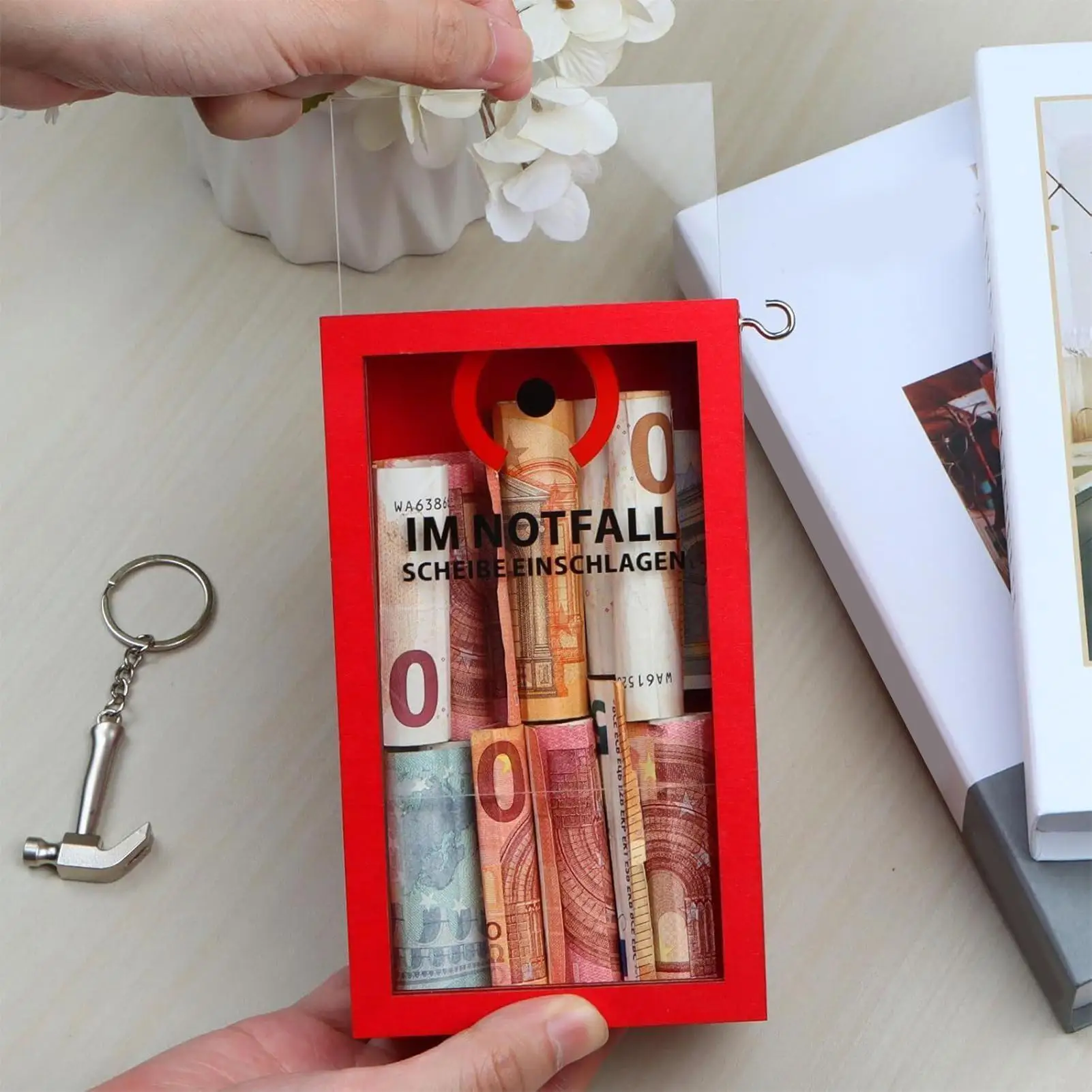 Boîte à billets en acrylique, banque de défi extérieure rouge, décoration de la maison, stockage d'argent pour enfants garçons filles étudiants familles