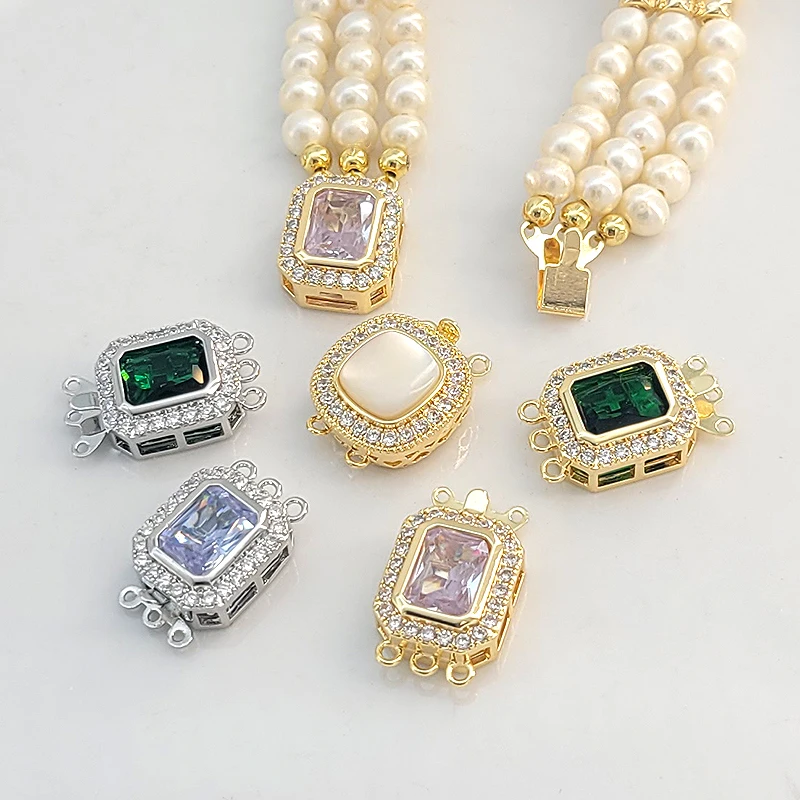 1pcs Copper-plated Zirconium Natural Shell Double Row Triple Row Clasp DIY Pearl Necklace Bracelet End Clasp Jewelry Accessory