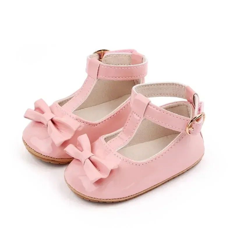 Meckior-zapatos antideslizantes para niñas pequeñas, calzado de PU con lazo bonito, con fondo de goma suave, para primeros pasos, para cuna, novedad de 2024