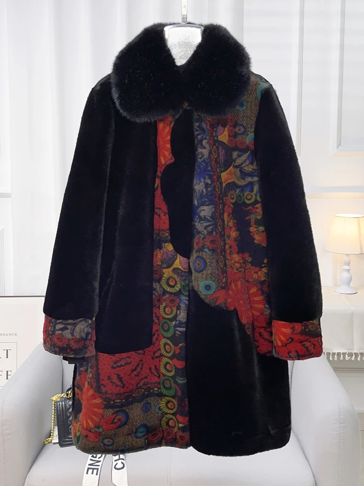 

Mom's winter coat, feminine style, imitation gold mink fur, environmentally friendly coat, color blocking, stylish fur,