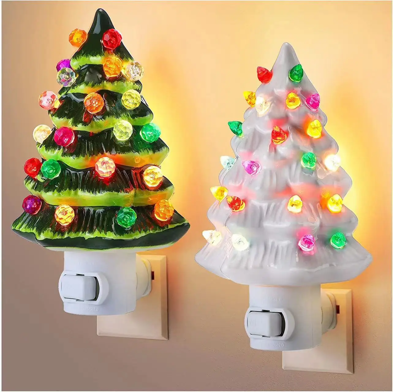 Plug-in Models Ambient Light Halloween Creative Christmas Tree Desktop Ceramic LED Night Light Indoor Ambient Decorative Lights