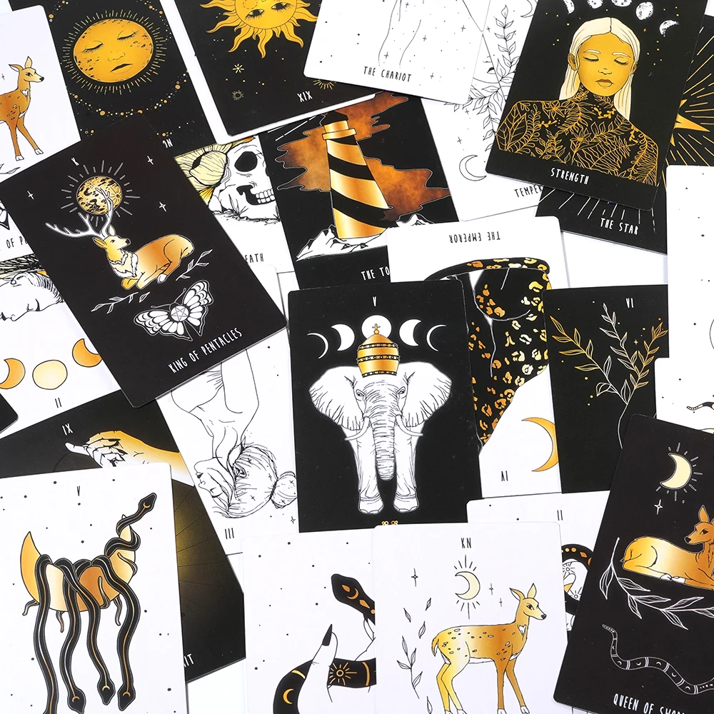 New Moon Tarot Deck 78 Gold Foil Cards Rider Waite Beginner Self Care Tarot Indie tarot 70x121mm Gilded Edge