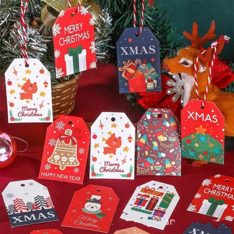 48 pièces/paquet décoration de noël père noël pain d'épice homme étiquette carte de voeux de noël boîte-cadeau emballage sac décoration étiquette Wis
