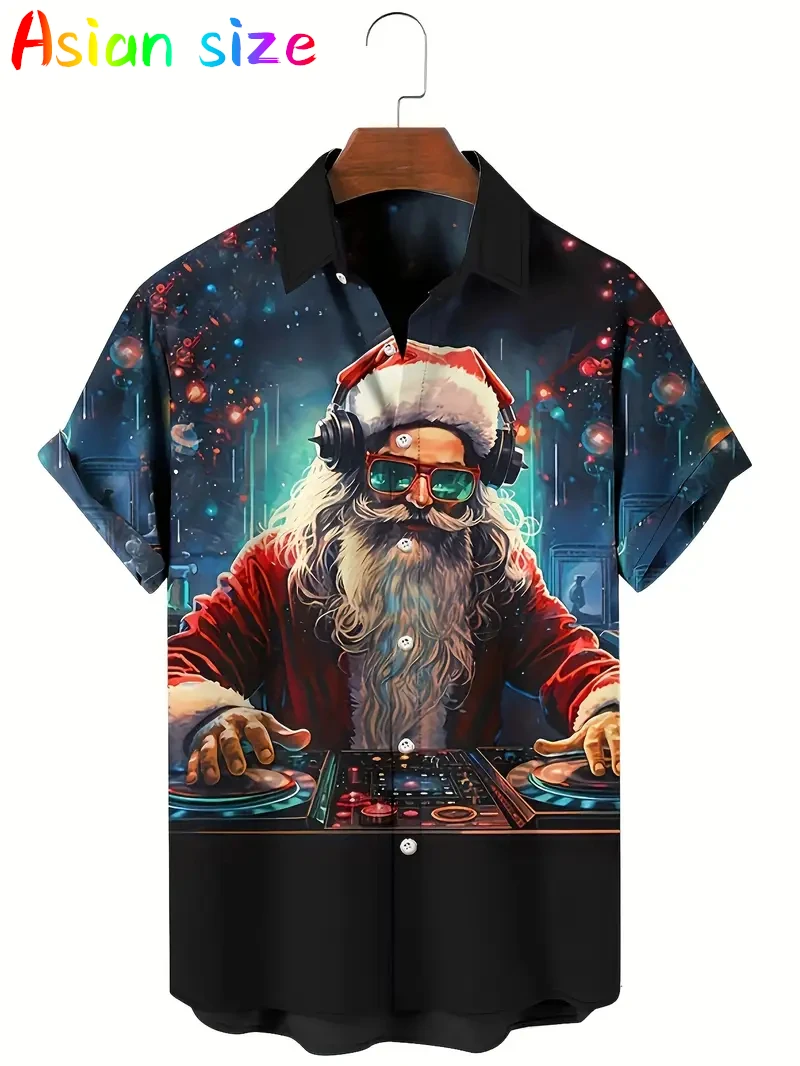 أنيمي سانتا كلوز مضحك قمصان رجالية ثلاثية الأبعاد الطباعة عالية الجودة ملابس للرجال قصيرة الأكمام عطلة حفلة قمصان هاواي البلوزات #3