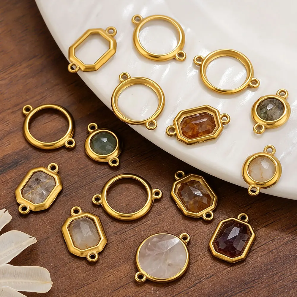 10Pcs Stainless Steel Hollow Double Hole Circle Charms Pendant DIY Bracelet Cabochon Tray Bezel Blank Settings Jewelry Making