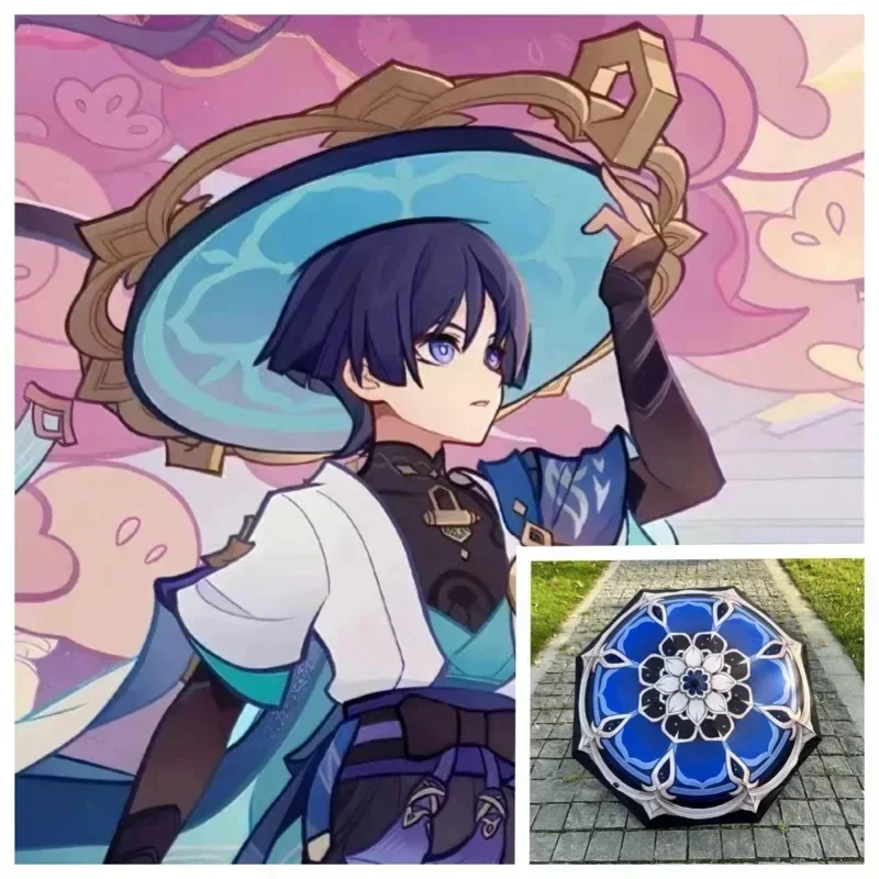 

Автоматический складной портативный зонт. Зонт отаку с 8 реберными буквами аниме Impact Rover Travel Sun Rain.. 3-кратный УФ-ветрозащитный