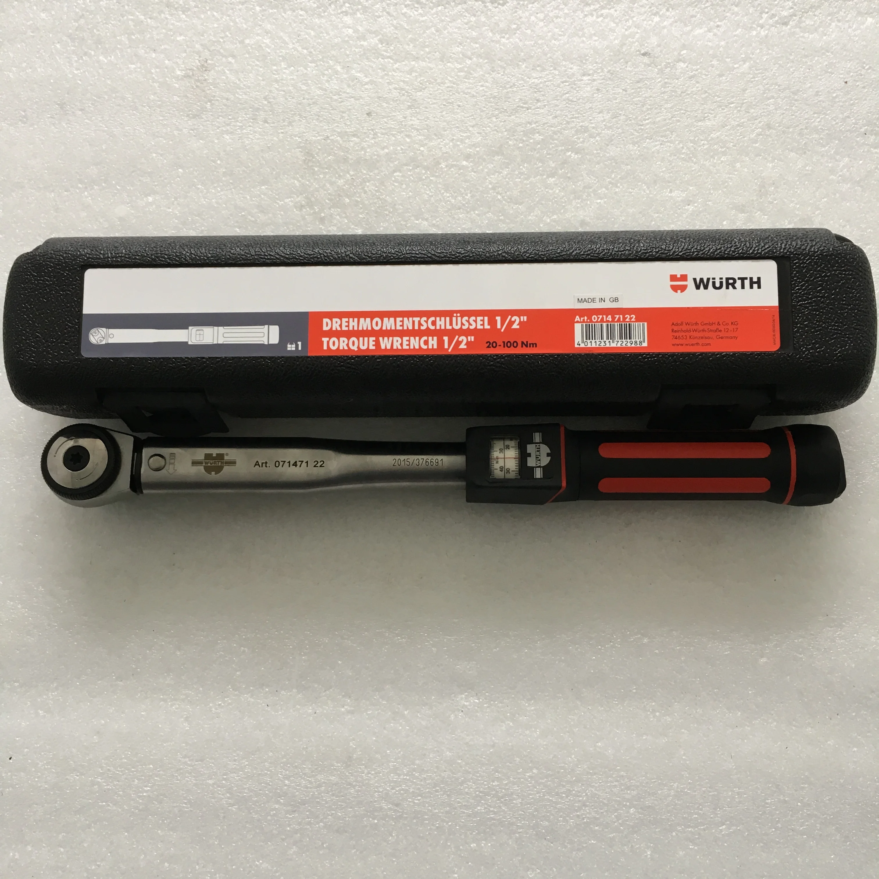 WUERTH Torque wrench, ratchet, fine head TRQWRNCH-PSHTHRG-1/2IN-(20-100NM) 07147122